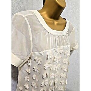 NWT 3D Flower Sheer Cream Dress Sz 8 Cottage Fairy Dainty Delicate Dollette Twee